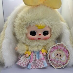 Baby Three Adorable Plush Bunny Doll with Yellow Bow